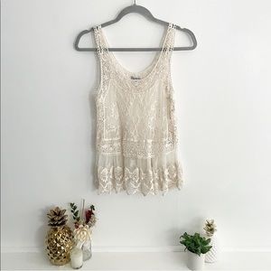 Embroidered Lace Mesh Tank Top